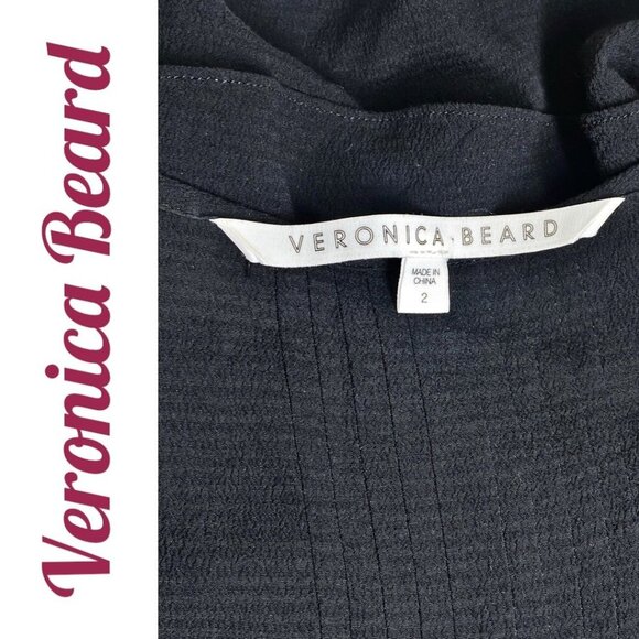 VERONICA BEARD SARASOTA DRESS LBD LONG SLEEVE RUCHED SKIRT MINI LACE TRIM SIZE 2 - Picture 10 of 15